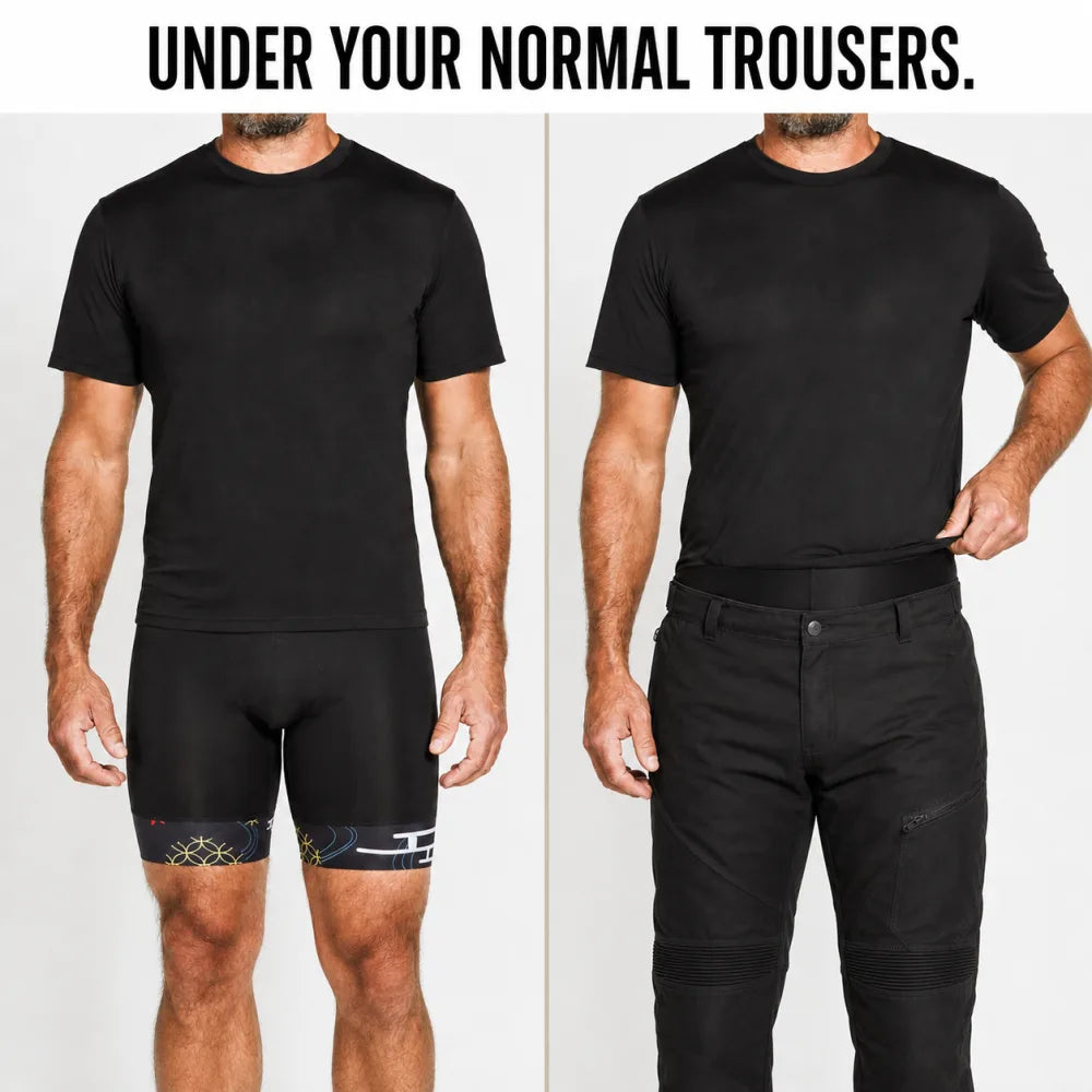 MidRide worn beneath normal motorcycle trousers